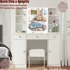 Vanity Desk Set w/ LED Light Mirror Large Makeup Vanity Table w/ 3 Drawers Stool