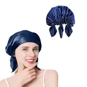 Mulberry Silk Sleep Cap Bonnet for Curly Hair and Braids-Blue