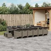 Patio Furniture Sets 17 Piece Garden Dining Set with Cushions Grey Poly Rattan