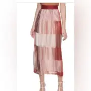 NWT DKNY Red White Chiffon Pull On Stripe Maxi Skirt Size XL