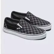 Vans Classic Slip-On Checkerboard Shoe In Black / Pewter Grey 9M 10.5 W
