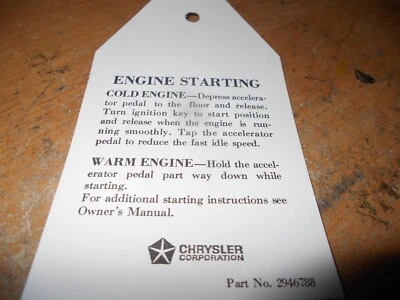 1970 1971 1972 1973 PLYMOUTH ROAD RUNNER SATELLITE (ALL) STARTING INSTR DASH TAG