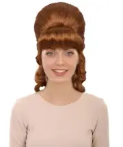 HPO Adult Women's Class 60's Brown Half Updo Wig with Ponytail, HW-7577