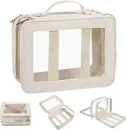 GUSTYLE Large Clear Makeup Bags Double Sided for Women/Men, Clear Cosmetic Bags with Zipper And 2 Compartments Portable Travel Toiletry Bags Makeup Essentials, White