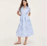 NEW KATE SPADE NY Target Blue White Ribbon Short Sleeve Midi Shirtdress LARGE