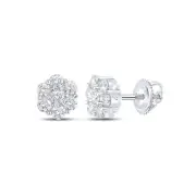 10K White Gold Mens Round Diamond Flower Cluster Earrings 5/8 Cttw