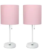 Lalia Home White Stick Lamp With USB Charging Port And Fabric Shade 2pk Set