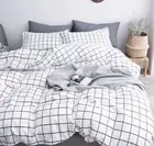 NEW Nanko Grid Duvet Cover Queen 3 Piece Set 1200 Thread Count 90”x90” w/ Shams