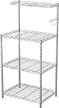 Versatile 4 Tier Bakers Rack Micro Stand Kitchen Oven Adjustable Rack with Wire Mesh Grid Shelves Multifunctional with 5 Side Hooks Silver One Size