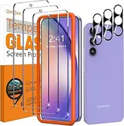 [QsmQam] 3 Pack Screen Protector for Samsung Galaxy A54 5G + 3 Pack Camera Lens Protector, Ultra HD Tempered Glass, 9H Hardness, Anti Scratch, Easy Installation - Case Friendly