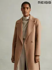 Reiss Light Camel Lucia Petite Wool Blend Double Breasted Blindseam Coat (E13743) | $710