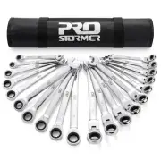 Ratcheting Combination Wrench Set, 20-Piece SAE & Metric Wrench Kit with Pouc...