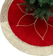 Christmas Tree Skirt for Tree Decorations, 60 Inch Fabric Luxury Red Gold Large
