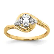 14K Yellow Gold White Topaz and Real Diamond Ring