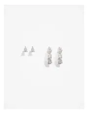[Country Road] Multi Stone Hoop Earring Pack Of 2 in Silver