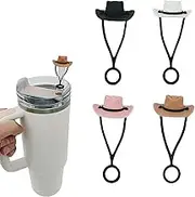 Silicone Cowboy Hat Straw Covers Cap Compatible with Stanley Cup 30 40 oz 4 Color，Cute Funny Tumbler Straw Topper Accessories for Man & Woman Gift