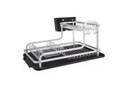 D.Line 2-Tier Aluminium 40cm Dish Rack Storage Organiser w Draining Board Black