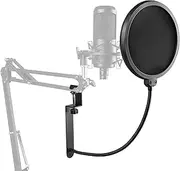 Geekria for Creators Mic Pop Filter, 5 Inch Microphone Filter Shield, Flexible Gooseneck Antipop Mask with Extended C-Clamp, Wind Pop Screen Compatible with Audio-Technica AT2020 (Size L)