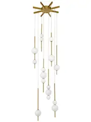 Abacus 16 Light LED Colour-Shifting Multi Drop Pendant in Aged Brass with Gloss Opal Glass