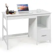 Costway Computer Desk Study Writing Table Workstation w/Drawer Gaming Office Home White