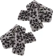 [AKOOSY] 2pcs Leopard Print Faux Fur Scarf Soft Plush Winter Collar Shawl for All Events Durable Warmer Accessory for Christmas Beach and Casual Outings