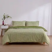 Dreamaker Micro Flannel Reversible Grid Quilt Cover Set Olive Double Bed