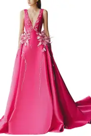 [TRACY STUDIO] V-NECK A LINE BALL GOWN FUCHSIA XL