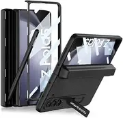 Leather Hinged All-Inclusive Phone Case for Samsung Galaxy Z Fold 5, Magnetic Flip Phone Shell with Bracket for Z Fold5, Pen Box Anti-Fall Cover (Black-1, for Fold 5)