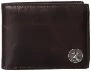 Premium Leather Billfold Bifold Dark Brown Wallet, Buck Deer Concho Men's