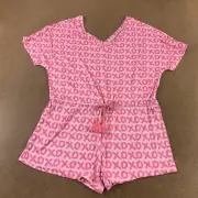 Jordann Jammies Women's Large Pink XO Graphic Drawstring Waist Pajama Romper New