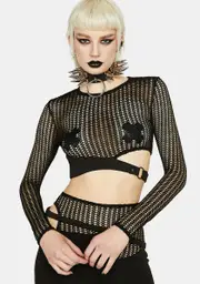 [Red Night Gothic] Long Sleeve Mesh Crop Top