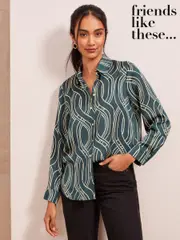 Friends Like These Green Satin Long Sleeve Button Through Shirt (AD7449) | $44