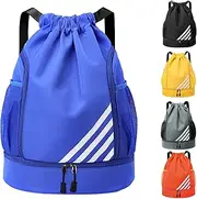 Tokeya Gym Bag Drawstring Men Women Sports Bag Waterproof Backpack with Shoe Compartment Football Bag for Travel Swimming Fitness Basketball, blue, Rucksack