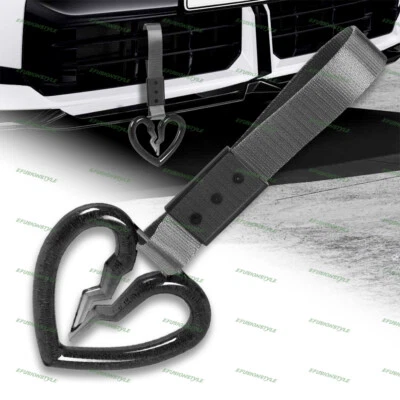 Black Crystal S Broken Heart JDM Ring Tsurikawa Car Handle Strap -Gray Nylon X1