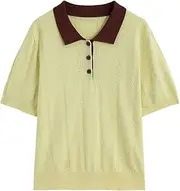 [Generic] Women Plus Size Polos Buttons Lapel Colalr Knit Pullovers Summer Slimming Fit Office Work Workwear Tops