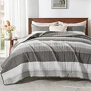 Andency Queen Quilt Bedding Set Dark Grey, 3 Pieces Patchwork Summer Striped Ultra Soft Lightweight Bedspreads, Coverlets Set with 2 Pillow Shams for All Seasons (90"x96")