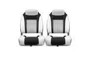 OGL 2pcs Folding Boat Seats Marine Captain Helm Swivel Foldable High Back Chairs Vinyl Moulded Waterproof Flip Seating Set