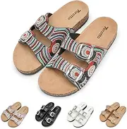 [Torotto] Women's Mules, Slippers, Sporty Toe Separator, Cork Footbed, Slippers with Adjustable Strap Sandals, 176 Sz Black, 7 AU