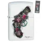 Zippo 29894 Spazuk Pistol With Flowers White Matte Finish Lighter + FLINT PACK