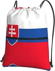 EdWal Flag Of Slovakia Print Drawstring Backpack Gym Bags Sports Bags With Zipper Pocket For Travel Swimming Beach, Black, One Size