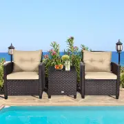 Costway3 Pieces Wicker Sofa Set with Washable Cushion for Patio