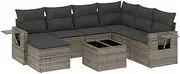 vidaXL Garden Sofa Set - 8 Piece with Cushions - Modular Rattan Furniture Patio/Garden Seating - Grey with Storage & Table