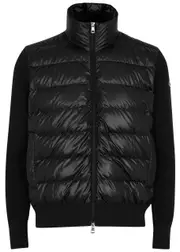Moncler Quilted Shell and Wool Jacket, Men's Designer Shell Jacket, Black - M M