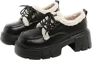 [Generic] Women's Chunky Heel Platform Oxford Shoes, Flexible Soft Upper Lightweight Rubber Fuzzy Lining Perfect for Winter Work