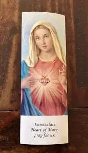 New Immaculate Heart Of Mary Holy Card Paper Book Mark 2”x5 5/8”