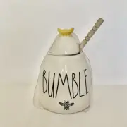 Rae Dunn By Magenta BUMBLE Bee Ceramic Honey Pot With Wooden Dipper RD