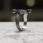 Handcrafted 925 Sterling Silver Twin Snake Ring - Ouroboros Serpent Gothic