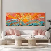 Sunset Mosaic Tiles Print Retro Home Decor Mcm Style Wall Art Above Sofa Art Mosaic Artwork