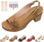 [Generic] Buckled Square Heel Sandals for Women Dressy, Womens Chunky Peep Toe Low Slingback Heeled Dress Sandals Wedge Shoes