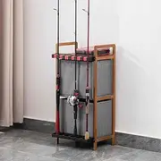 MegLob Fishing Tool Storage Rack, Garage Vertical Fish Pole Holder, Wood Fishing Gear Equipment Storage Organizer, Compact Fishing Rod Rack, Fishing Pole Vertical Ground Display Rack